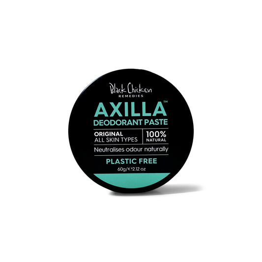 Black Chicken Remedies Axilla Natural Deodorant Paste Original Plastic Free scent, shown in its jar on white background