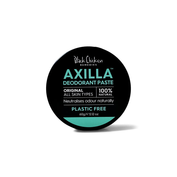 Black Chicken Remedies Axilla Natural Deodorant Paste Original Plastic Free scent, shown in its jar on white background