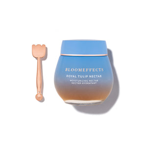 Bloomeffects Royal Tulip Moisturizing Nectar balm in a jar with honey-like texture, used as a multi-use skincare product on white background