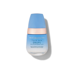 BLOOMEFFECTS Tulip Dew Drops facial serum in a 30ml pump bottle, lightweight formula with multivitamins, prebiotics, and botanical extracts for hydrated, smooth, radiant-looking skin.