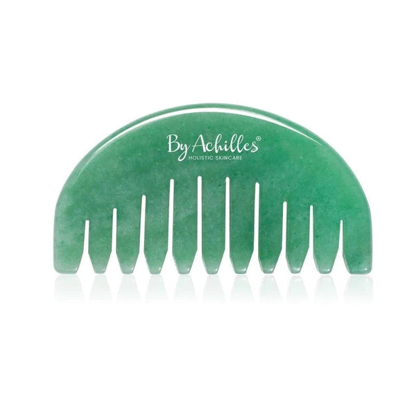 By Achilles Aventurine Gua Sha Scalp Comb, hand-carved and designed to soothe the scalp and enhance hair care.