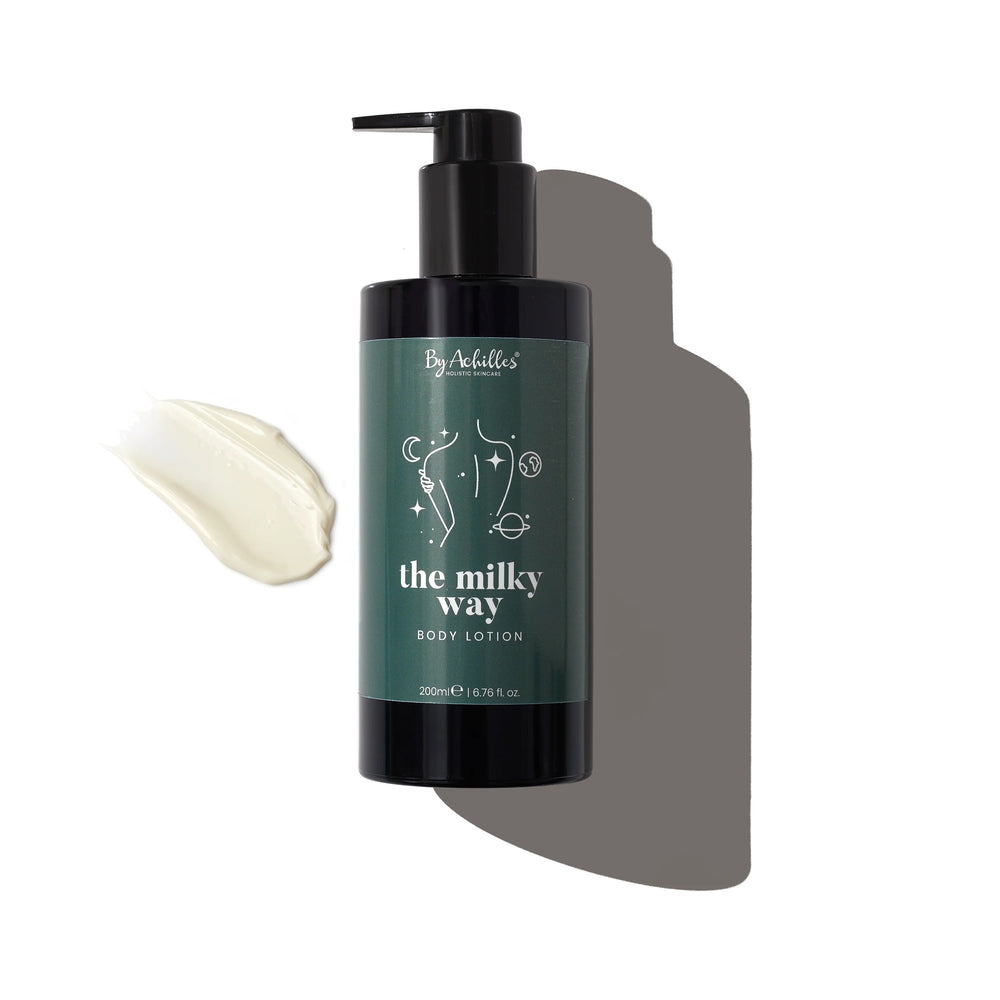 By Achilles The Milky Way Body Lotion, deeply hydrating and soothing body lotion for soft, nourished, and glowing skin. 200ml size.