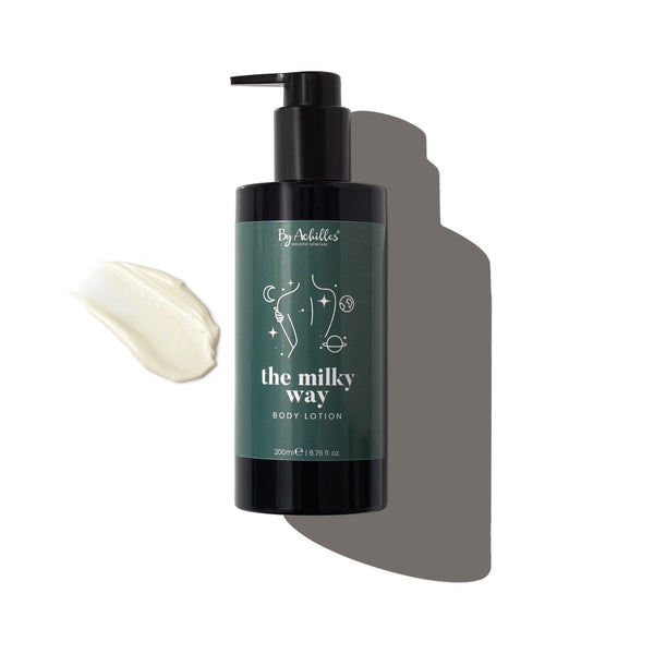 By Achilles The Milky Way Body Lotion, deeply hydrating and soothing body lotion for soft, nourished, and glowing skin. 200ml size.