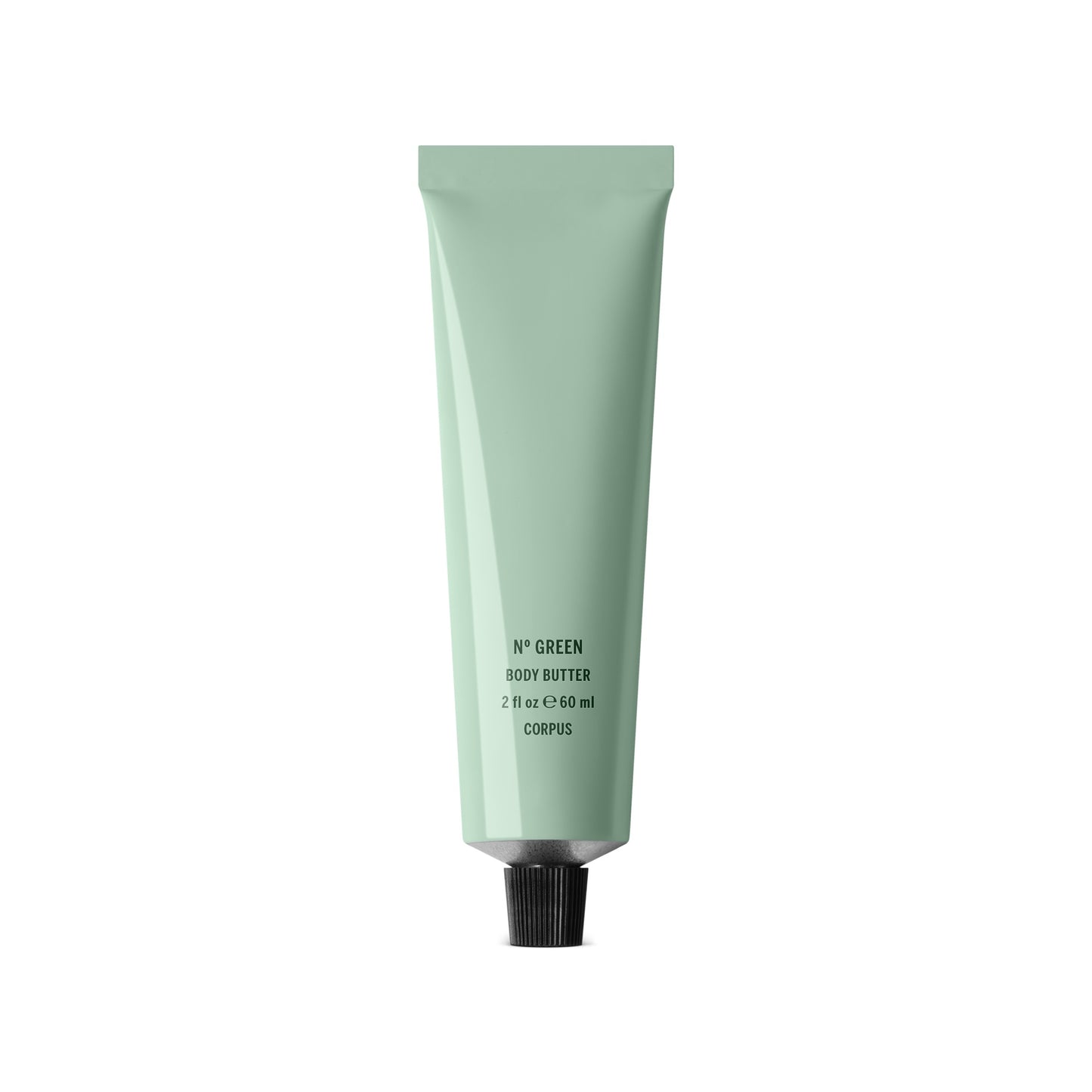 CORPUS Body Butter Nº Green Mini in a recyclable aluminum tube with FSC-certified packaging, enriched with citrus and spice notes of bergamot, pink lemon, orange blossom, and cardamom.