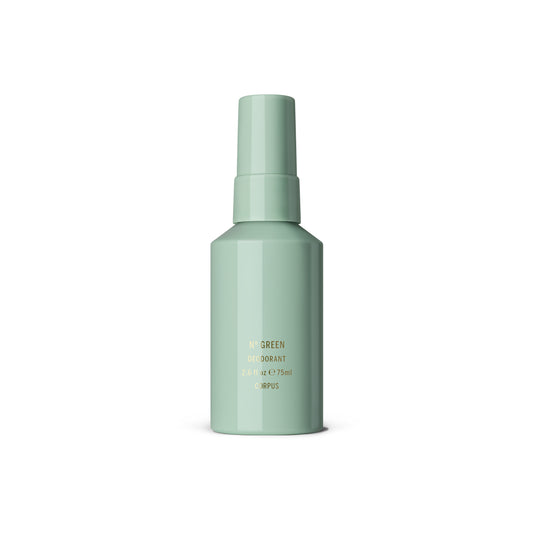 CORPUS Deodorant Spray Nº Green - natural deodorant with notes of bergamot, pink lemon, orange blossom, and cardamom in a non-aerosol fine mist spray. Vegan, aluminum-free, and ideal for sensitive skin.