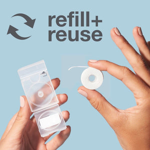 DAVID'S NATURAL TOOTHPASTE Davids Expanding Dental Floss / Refillable Dispenser + Refill / Mint / 60m