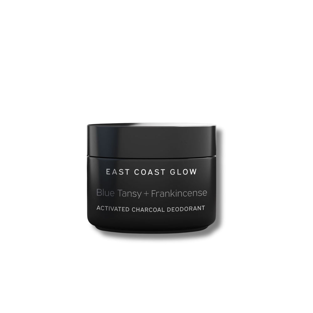East Coast Glow Blue Tansy and Frankincense natural deodorant in eco-friendly packaging