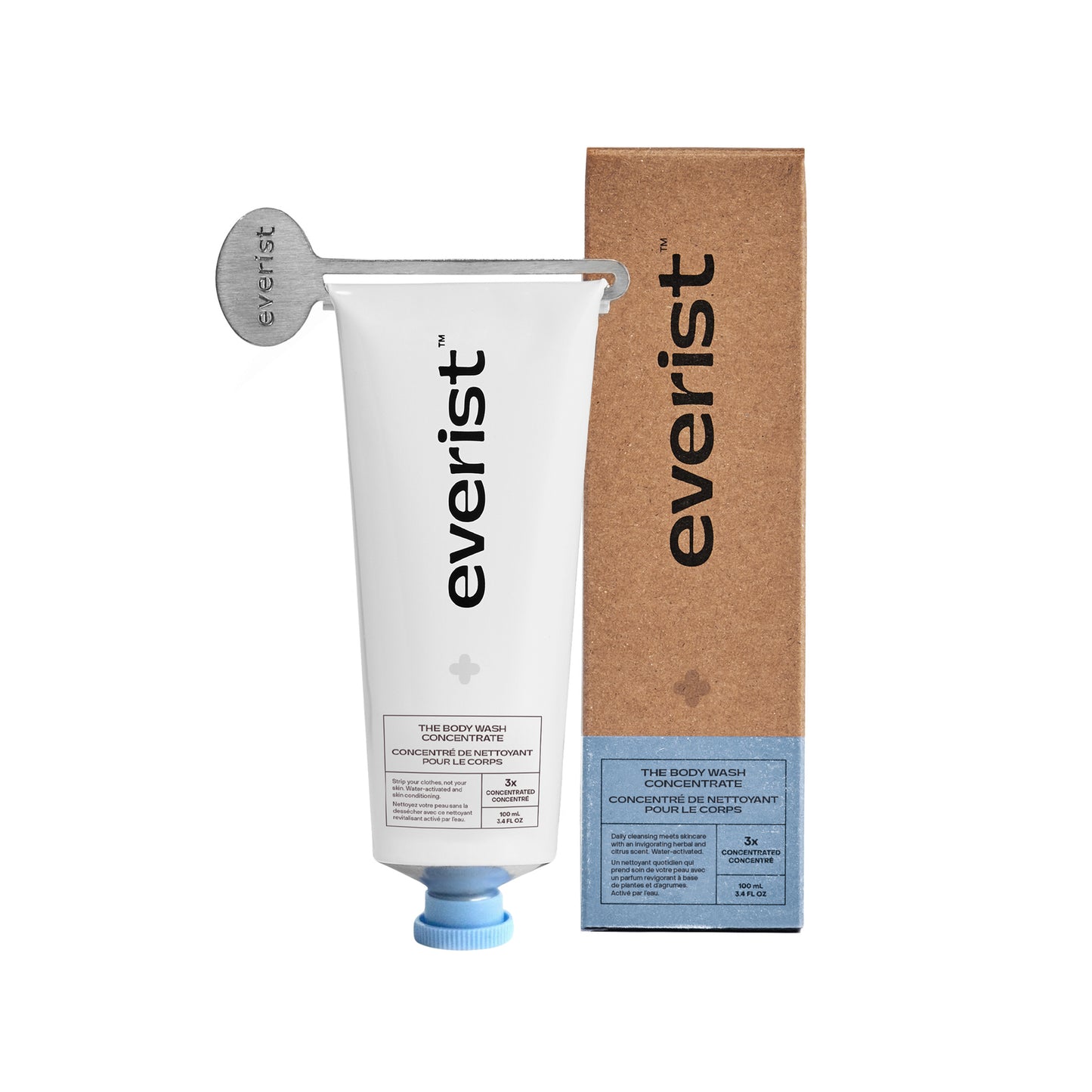 Everist Body Wash Concentrate in 100ml aluminum tube with key.