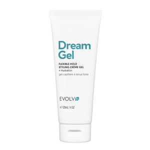 Evolv Dream Gel tube on a white background. EVOLVH DreamGel Flexible Hold Styling Crème Gel
