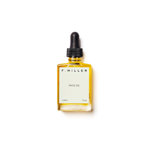 F. MILLER Face Oil in a glass bottle with a dropper, featuring a nourishing blend of botanical oils for a radiant, healthy-looking complexion.