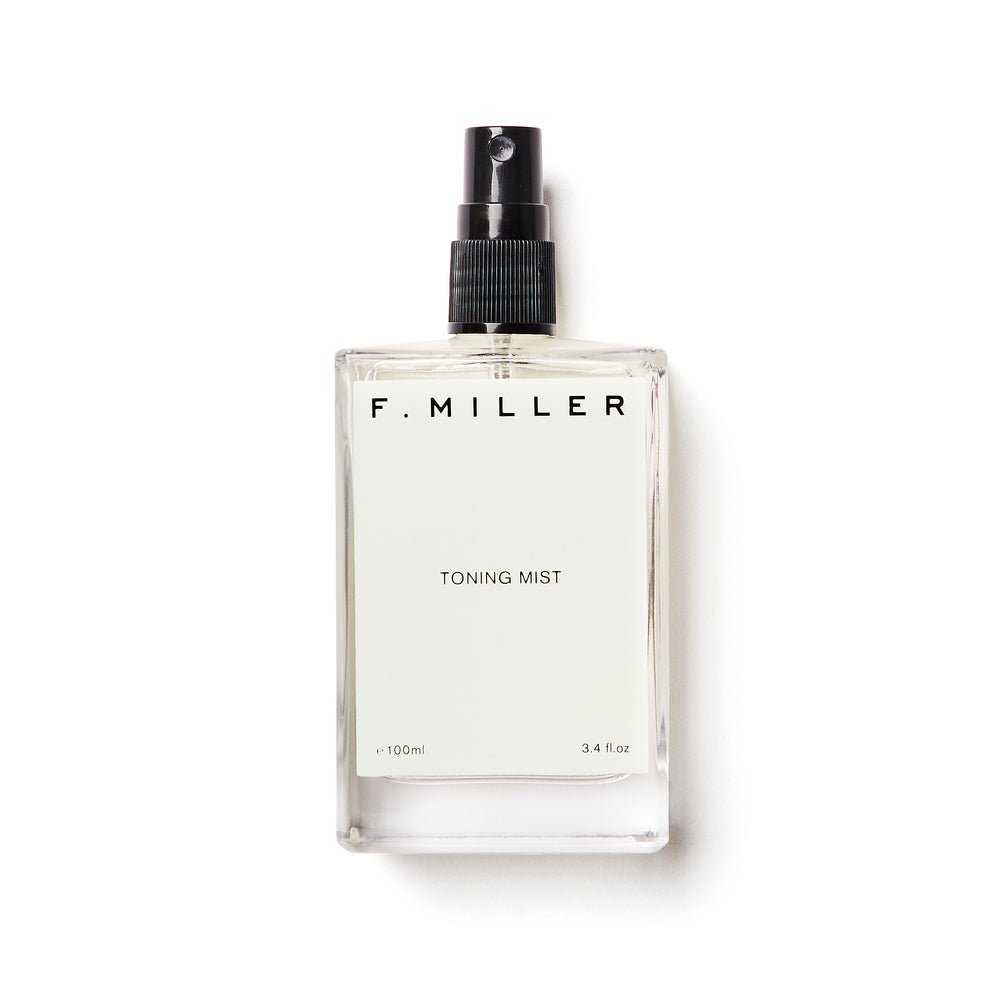 F. MILLER Toning Mist – hydrating and soothing facial mist in a glass bottle.