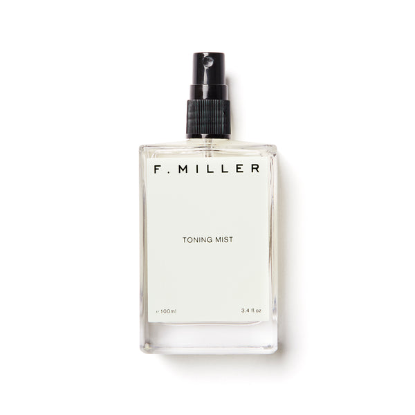 F. MILLER Toning Mist – hydrating and soothing facial mist in a glass bottle.