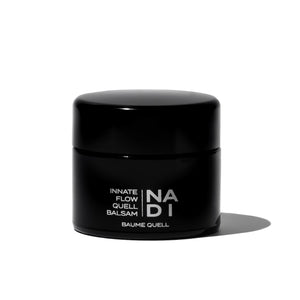 FIFTY7KIND NADI Innate Flow Quell Balsam - rejuvenating sleep mask in a Miron Glass jar, featuring organic Blue Tansy and Rainforest Blue for skin hydration and calming benefits.