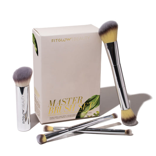 FITGLOW BEAUTY Master Brush Set - 4 vegan, high-performance brushes for seamless and airbrushed makeup application.