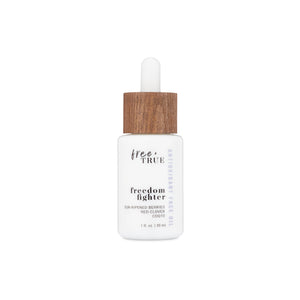 Bottle of FREE + TRUE Freedom Fighter Antioxidant Face Oil, featuring superfruit and botanical ingredients, fast-absorbing formula for radiant, nourished skin, 1 fl oz.