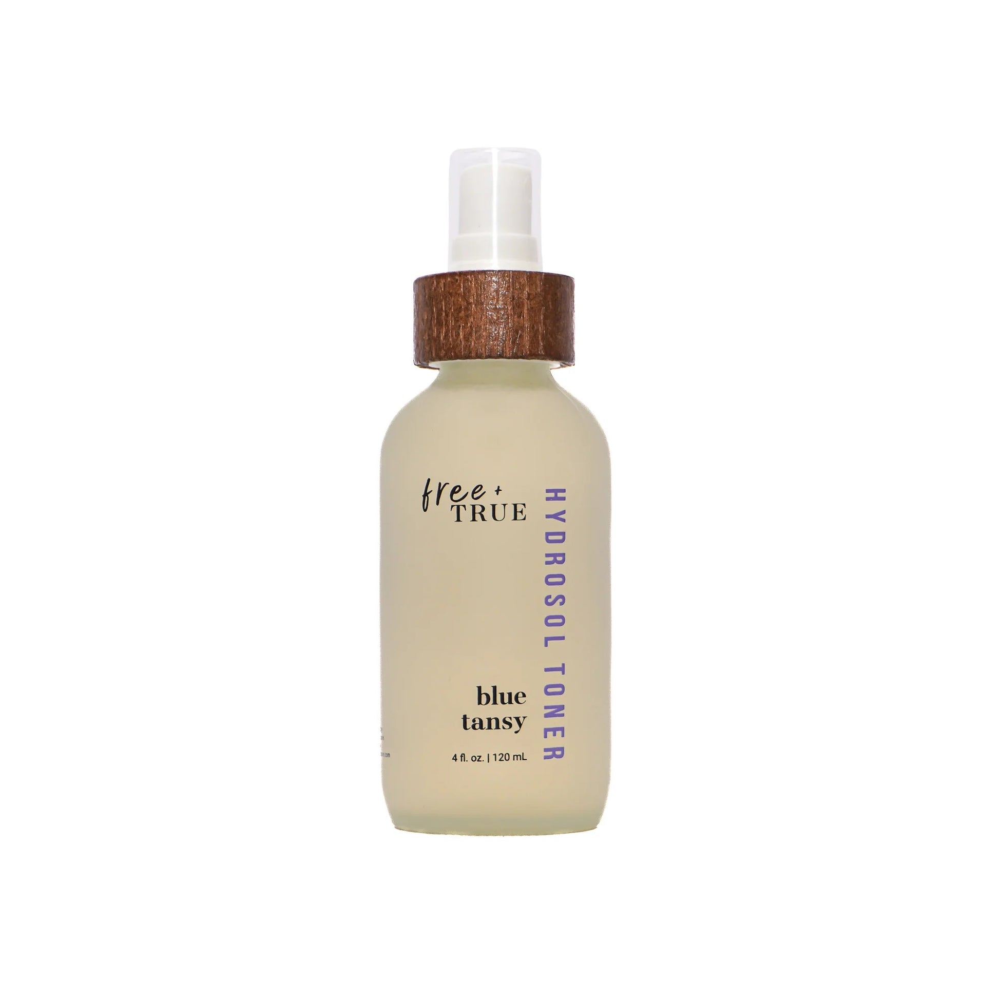 Free + True Blue Tansy Hydrosol Toner - 120ml bottle with soothing and balancing properties, perfect for sensitive and blemish-prone skin.