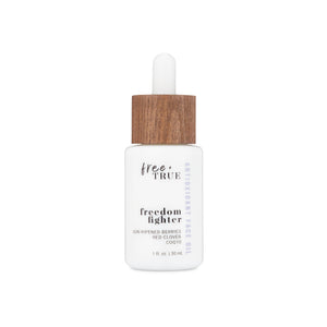 Bottle of FREE + TRUE Freedom Fighter Antioxidant Face Oil, featuring superfruit and botanical ingredients, fast-absorbing formula for radiant, nourished skin, 1 fl oz.