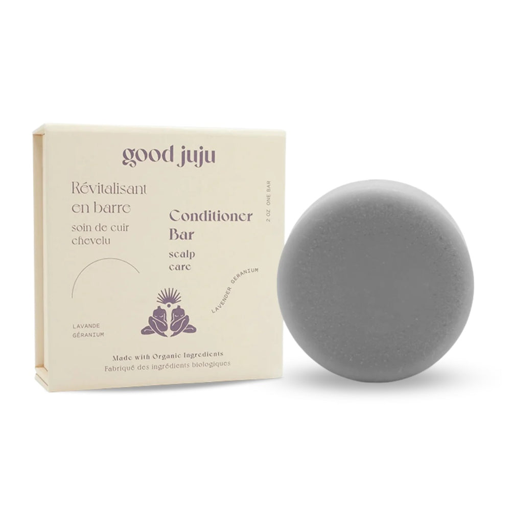  Good Juju Scalp Care Conditioner Bar - Natural, soothing scalp care with Lavender + Geranium scent. Suitable for all hair types, including color-treated hair.