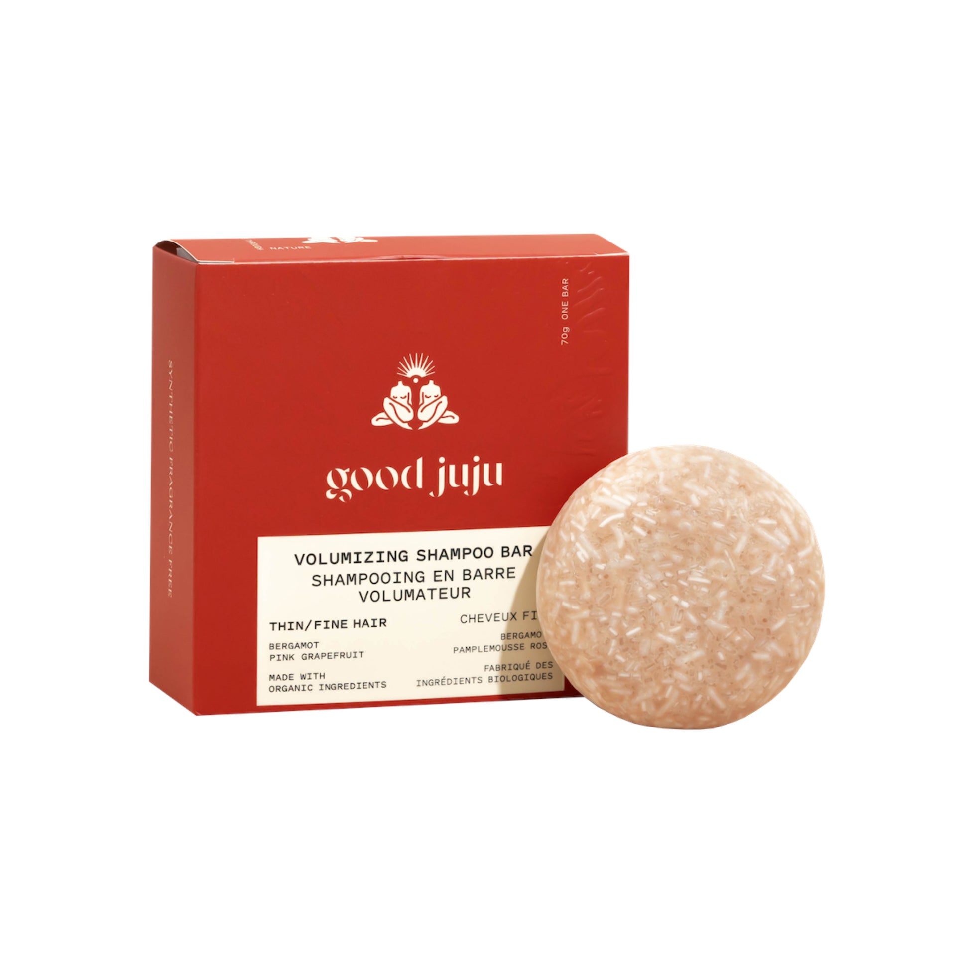 Good Juju Volumizing Shampoo Bar with Bergamot and Pink Grapefruit scent.