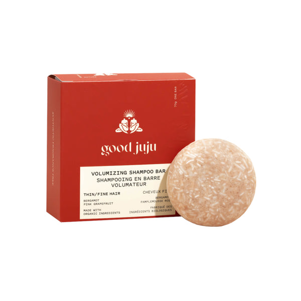 Good Juju Volumizing Shampoo Bar with Bergamot and Pink Grapefruit scent.