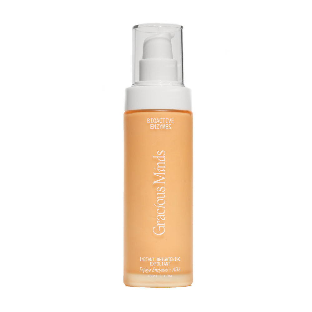 Gracious Minds Bioactive Enzymes Instant Brightening Exfoliant – a natural 2-in-1 facial exfoliator with fruit enzymes and AHAs for a radiant, polished look.
