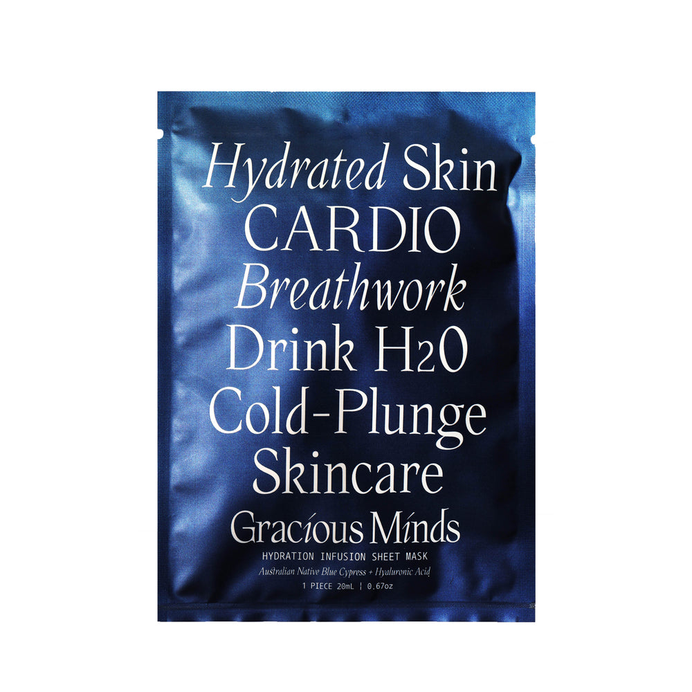 Gracious Minds Hydration Infusion Mask with Australian Native Blue Cypress and hyaluronic acid, designed to hydrate, refresh, and enhance your natural glow.