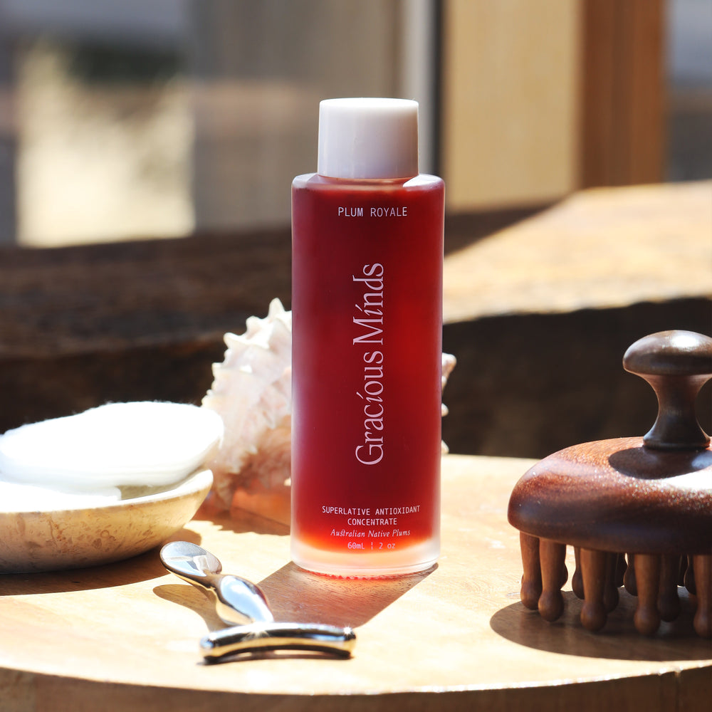 Plum Royale Superlative Antioxidant Concentrate with Kakadu and Davidson’s Plums, providing deep hydration and enhancing skin’s radiance.