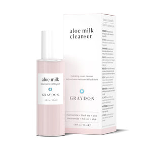 Graydon Skincare Aloe Milk Cleanser – a gentle, hydrating cream cleanser with niacinamide, aloe vera, and black tea extract, designed for a soft, refreshed complexion.
