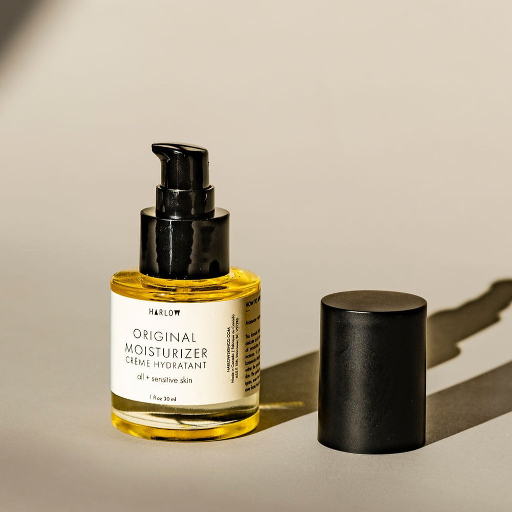 Harlow Original Moisturizer face oil in a refillable glass or aluminum bottle.