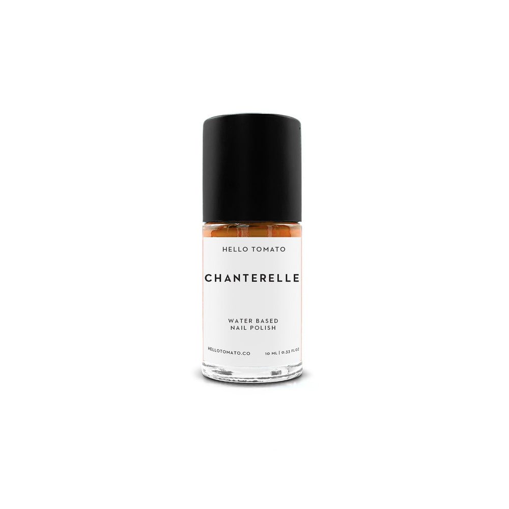 HELLO TOMATO Chanterelle nail polish, a warm brownish orange, with an earthy quality, inspired by the delicate chanterelle mushroom.