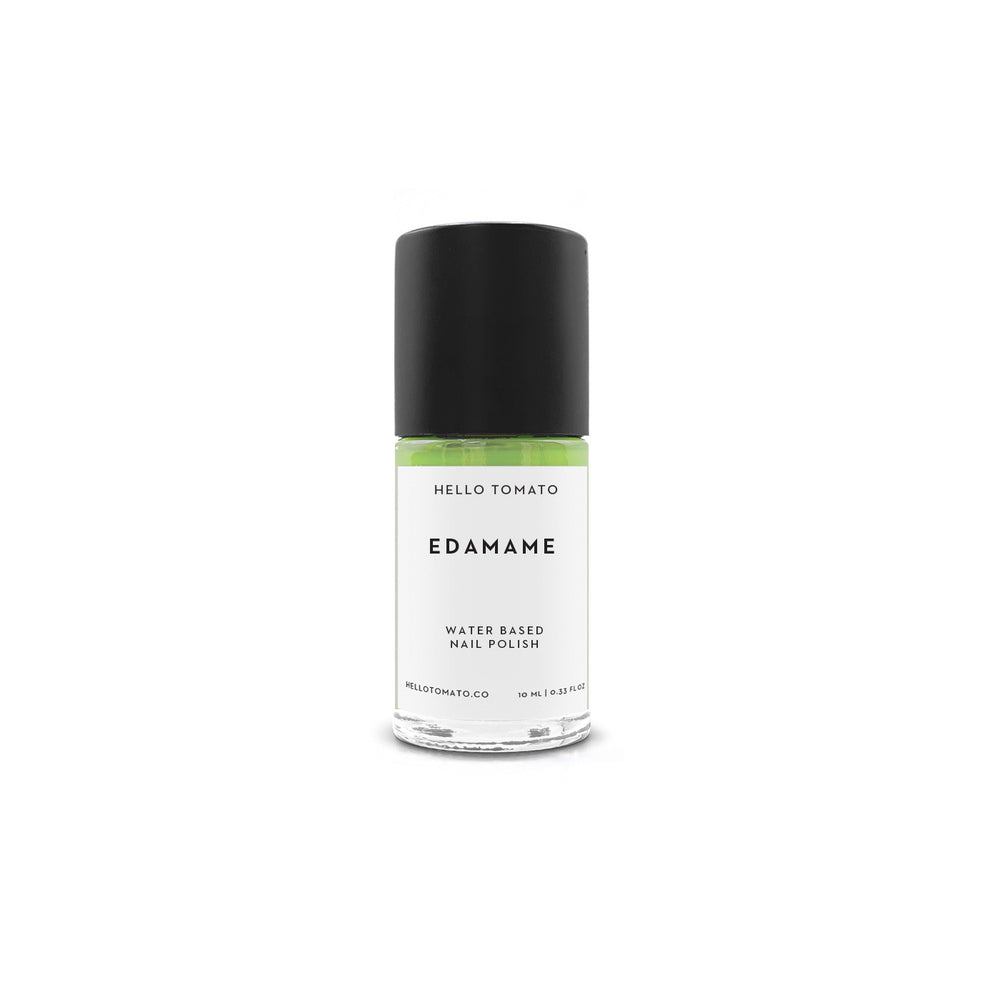 Edamame water-based nail polish bottle with black cap on a white background