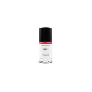 Bottle of HELLO TOMATO Holly nail polish in classic red with gold flecks, water-based, vegan, cruelty-free formula, 0.33 fl oz.