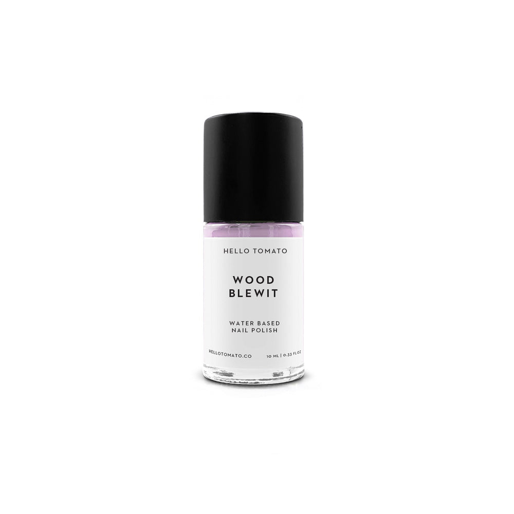 Nail polish bottle labeled 'Wood Blewit' by Hello Tomato on a white background