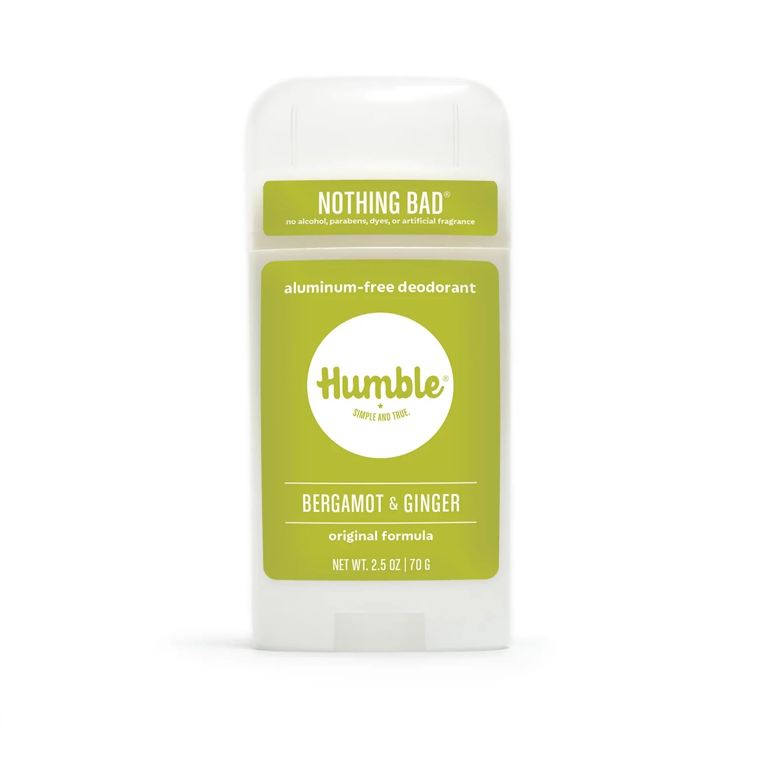 Humble Deodorant Bergamot & Ginger - 2.5 oz natural deodorant with crisp citrus and spicy ginger scent, made with non-GMO ingredients and Leaping Bunny certified cruelty-free full size