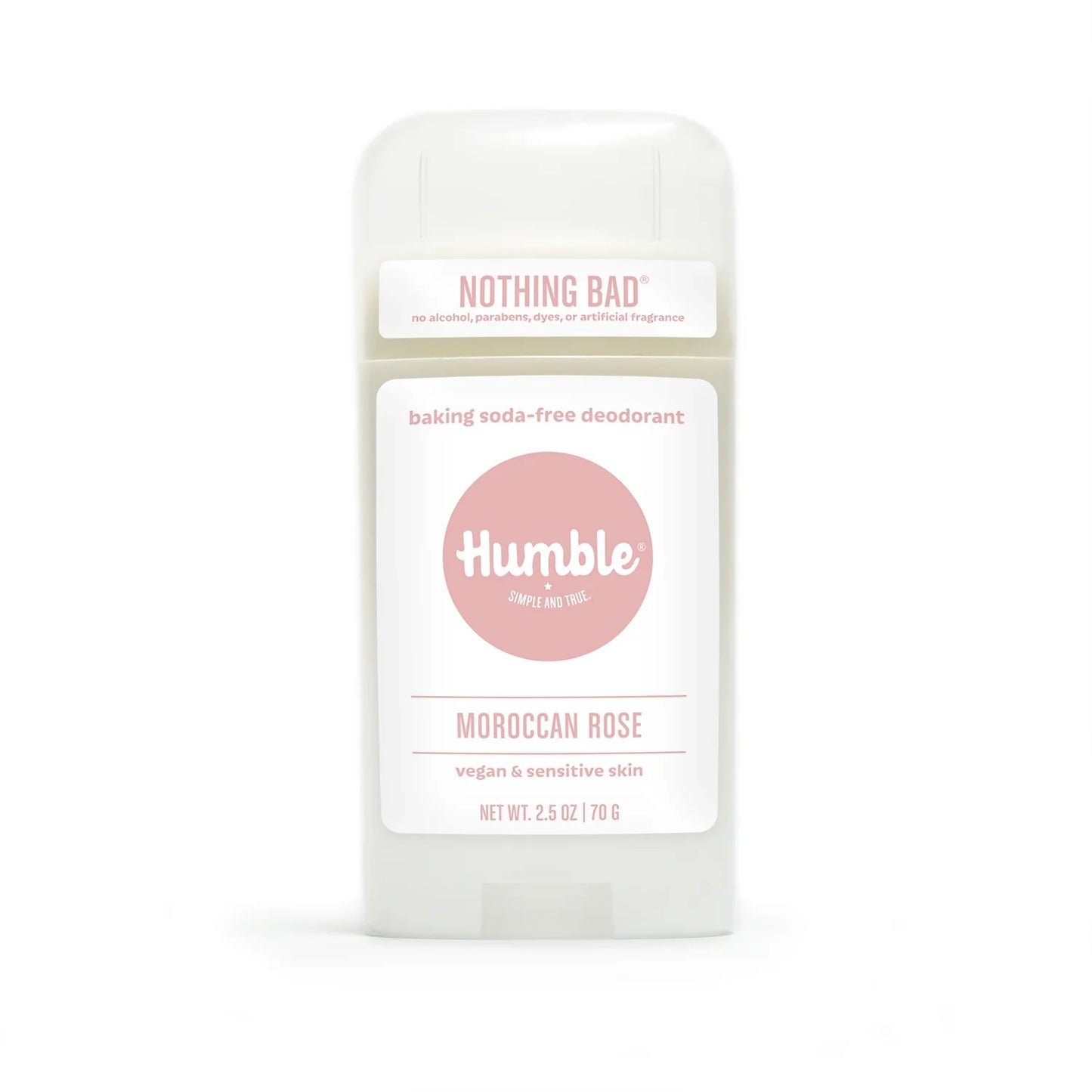 Vegan Moroccan Rose Deodorant by Humble - Plastic-free, long-lasting baking soda-free deodorant with four simple ingredients and botanically-based fragrances, featuring a fresh floral scent with a hint of ripe plum