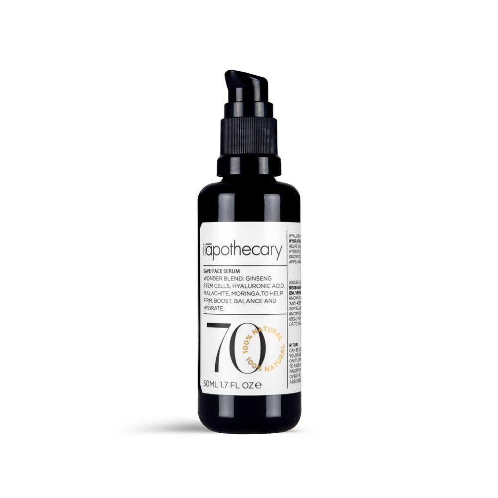ILAPOTHECARY Save-Face Serum with ginseng stem cells, hyaluronic acid, and malachite.