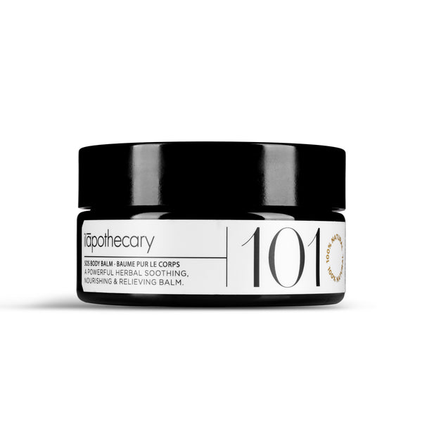 ILAPOTHECARY SOS Body Balm with arnica, blue chamomile, and sunflower oil, offering deep hydration and soothing care for dry skin.