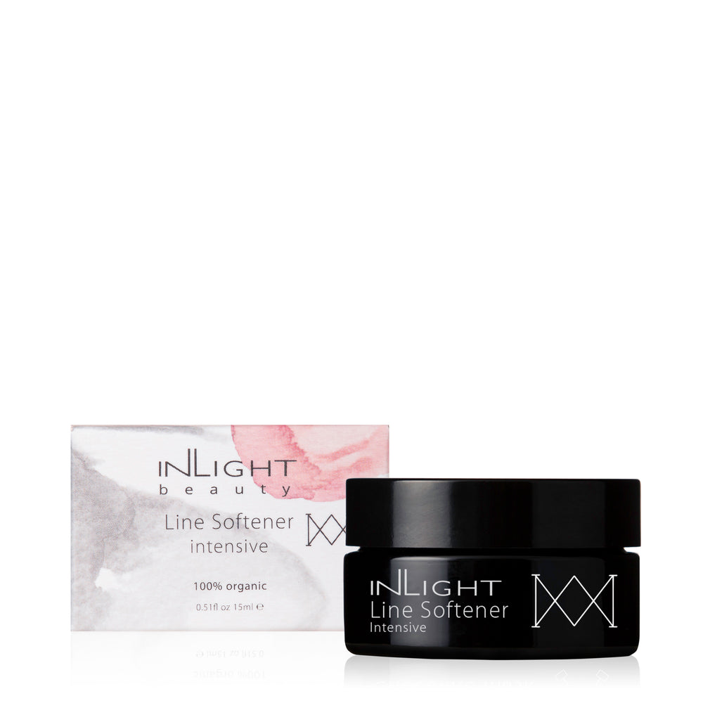 INLIGHT BEAUTY Line Softener Intensive Balm for smoothing the appearance of fine lines, with a blend of natural ingredients like argan oil, spirulina, and barley grass. Ideal for all skin types, including sensitive and mature skin.