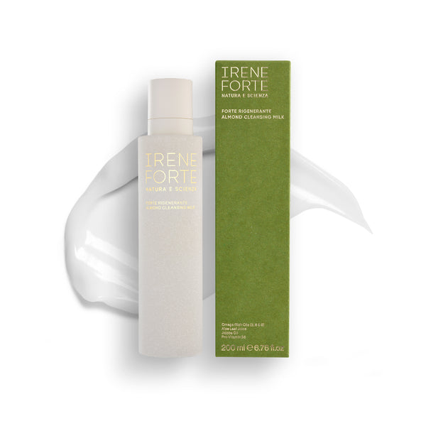 Irene Forte almond cleansing milk packaging on a white background