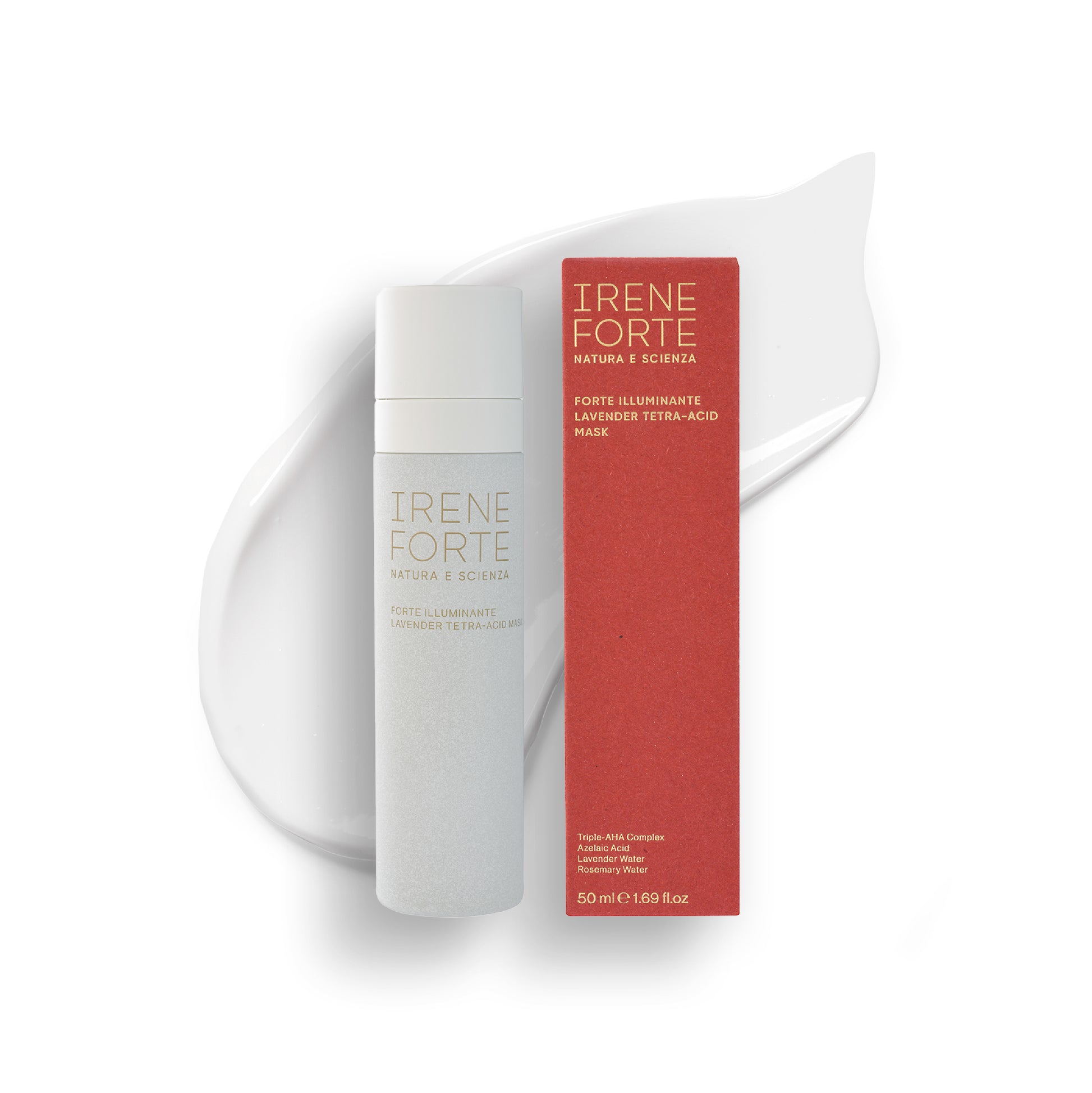 Irene Forte skincare product packaging on a white background. IRENE FORTE SKINCARE Lavender Tetra-Acid Mask