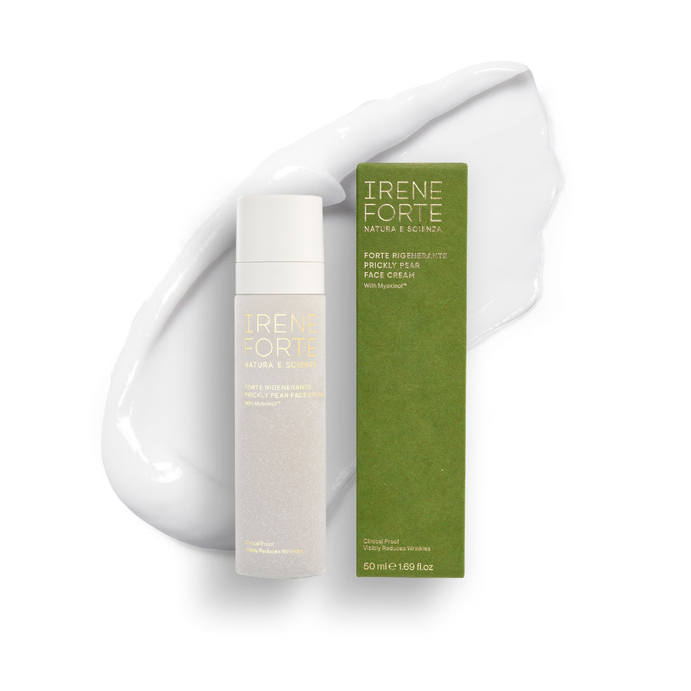 Irene Forte Skincare Prickly Pear Face Cream with natural Mediterranean ingredients with white background.