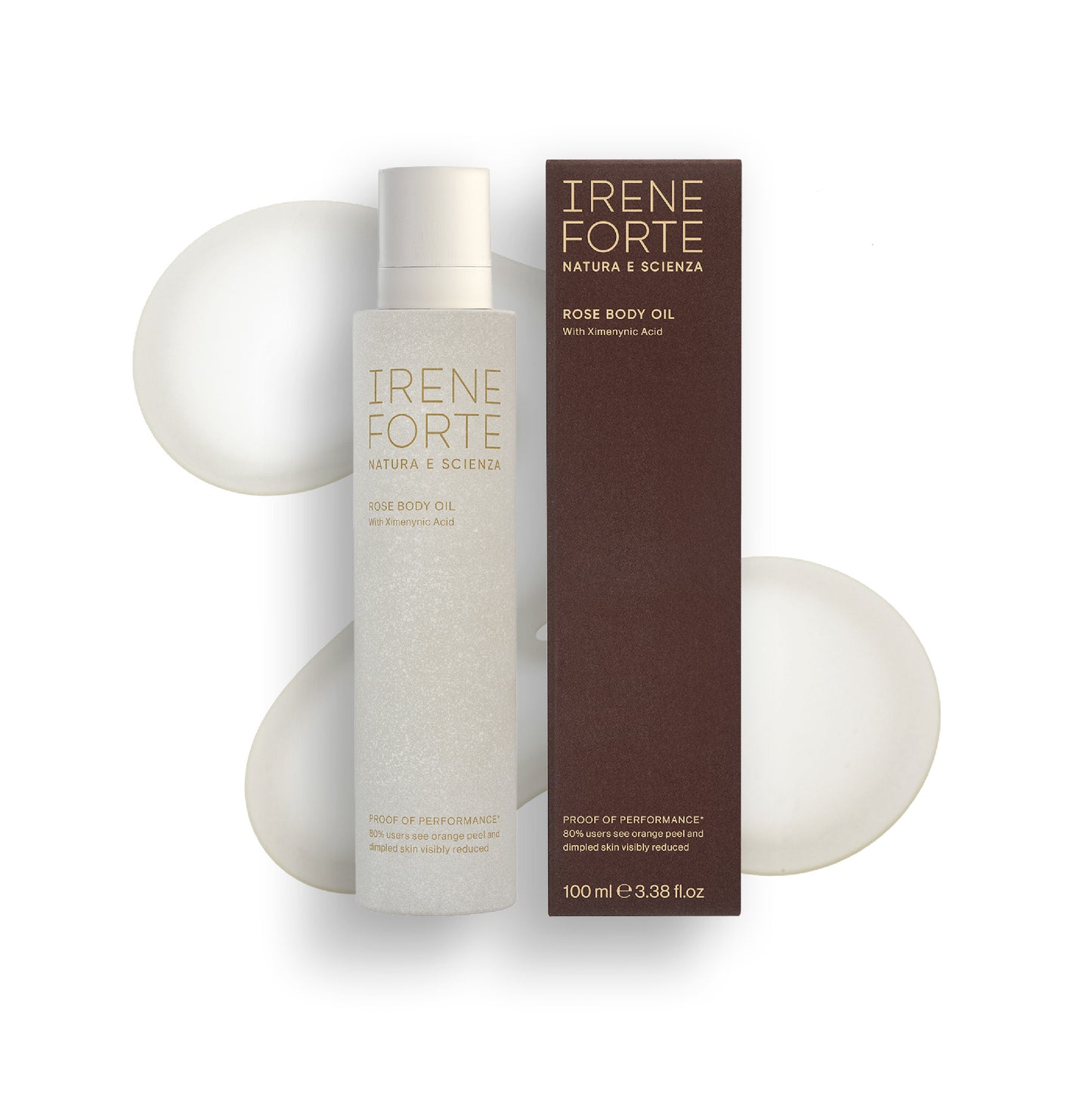 Irene Forte Rose Body Oil with packaging on a white background