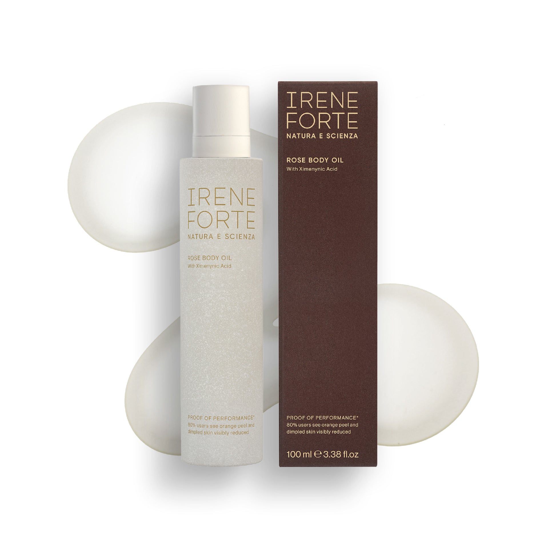 Irene Forte Rose Body Oil with packaging on a white background