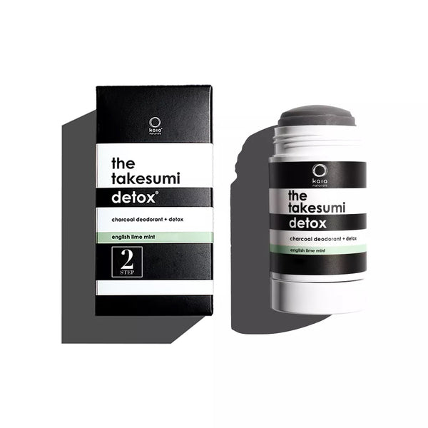 Kaia Naturals Charcoal Deodorant English Lime Mint, part of the Takesumi Detox system, with activated charcoal for freshness, lime and mint fragrance, and free from aluminum and baking soda.