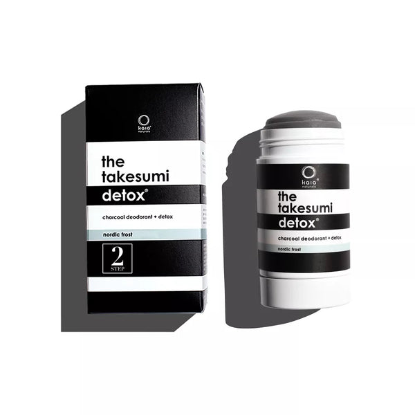 Kaia Naturals Charcoal Deodorant Nordic Frost, part of the Takesumi Detox system, with activated charcoal for freshness, suitable for sensitive skin, and free from aluminum and baking soda.