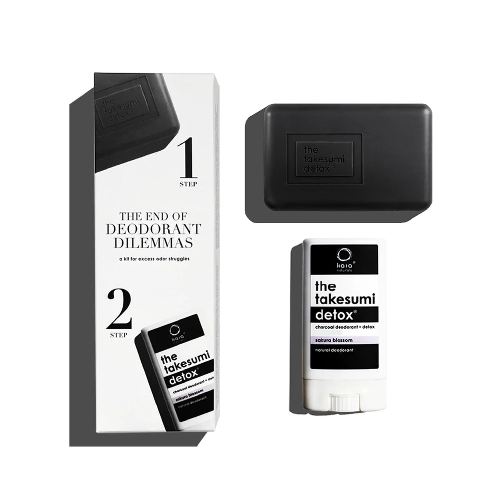  Kaia Naturals Detox Starter Kit: Includes Charcoal Deodorant in Sakura Blossom and Underarm Bar for effective odor protection with activated charcoal.