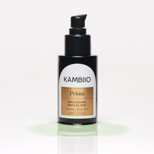 KAMBIIO Prima Grounding Skin Elixir with Moringa, Blue Tansy, and Frankincense, in a 50 ml bottle. Nourishing and soothing skincare oil for face, neck, hair, and body.