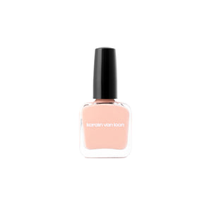 Karolin Van Loon 02 Grès Corail – vibrant coral pink nail polish with peachy undertones in a sleek glass bottle, vegan and 12-free, made in Belgium.