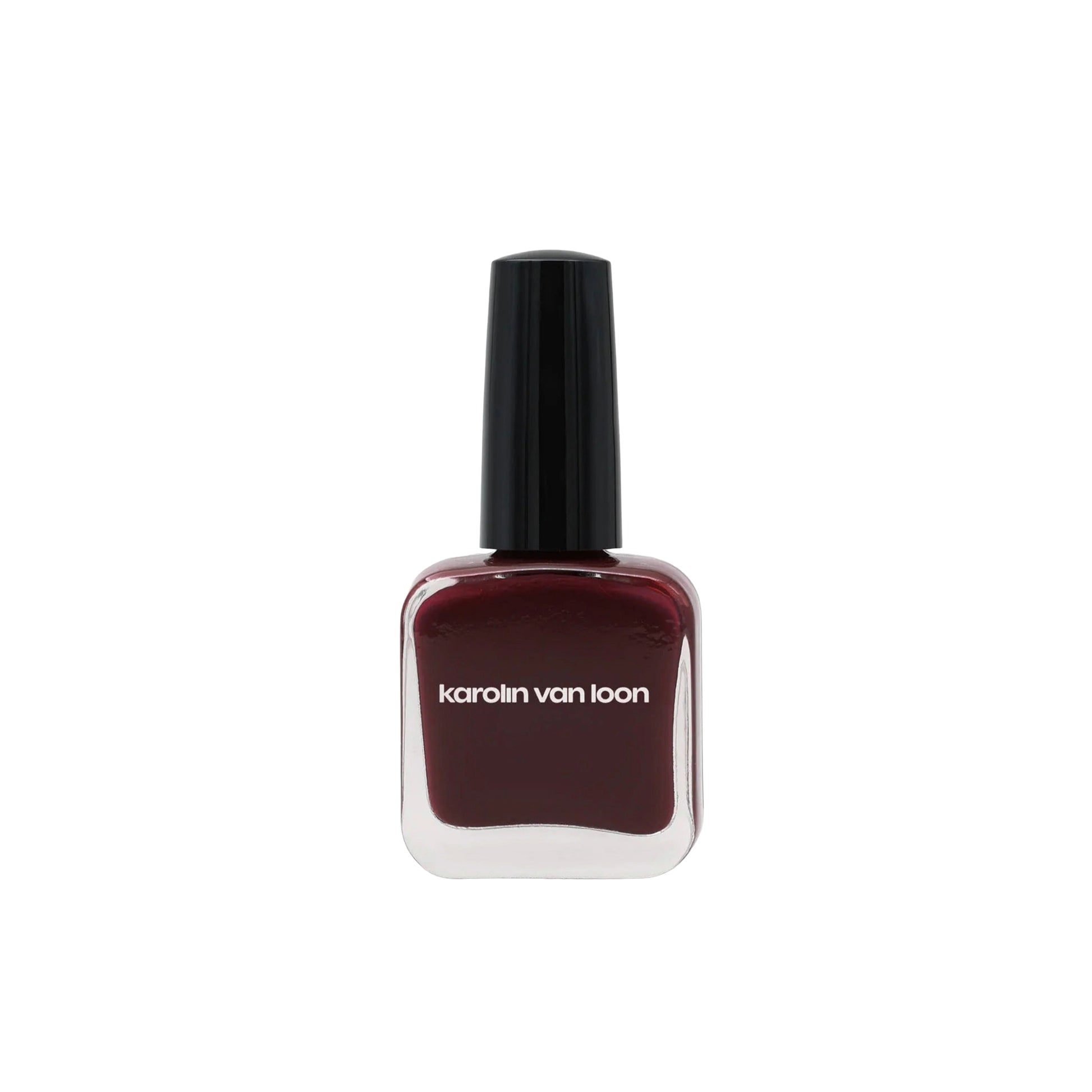 Karolin Van Loon 42 Rouge Royale – deep royal red vegan nail polish with glossy finish in elegant glass bottle, eco-friendly and 12-free formula.