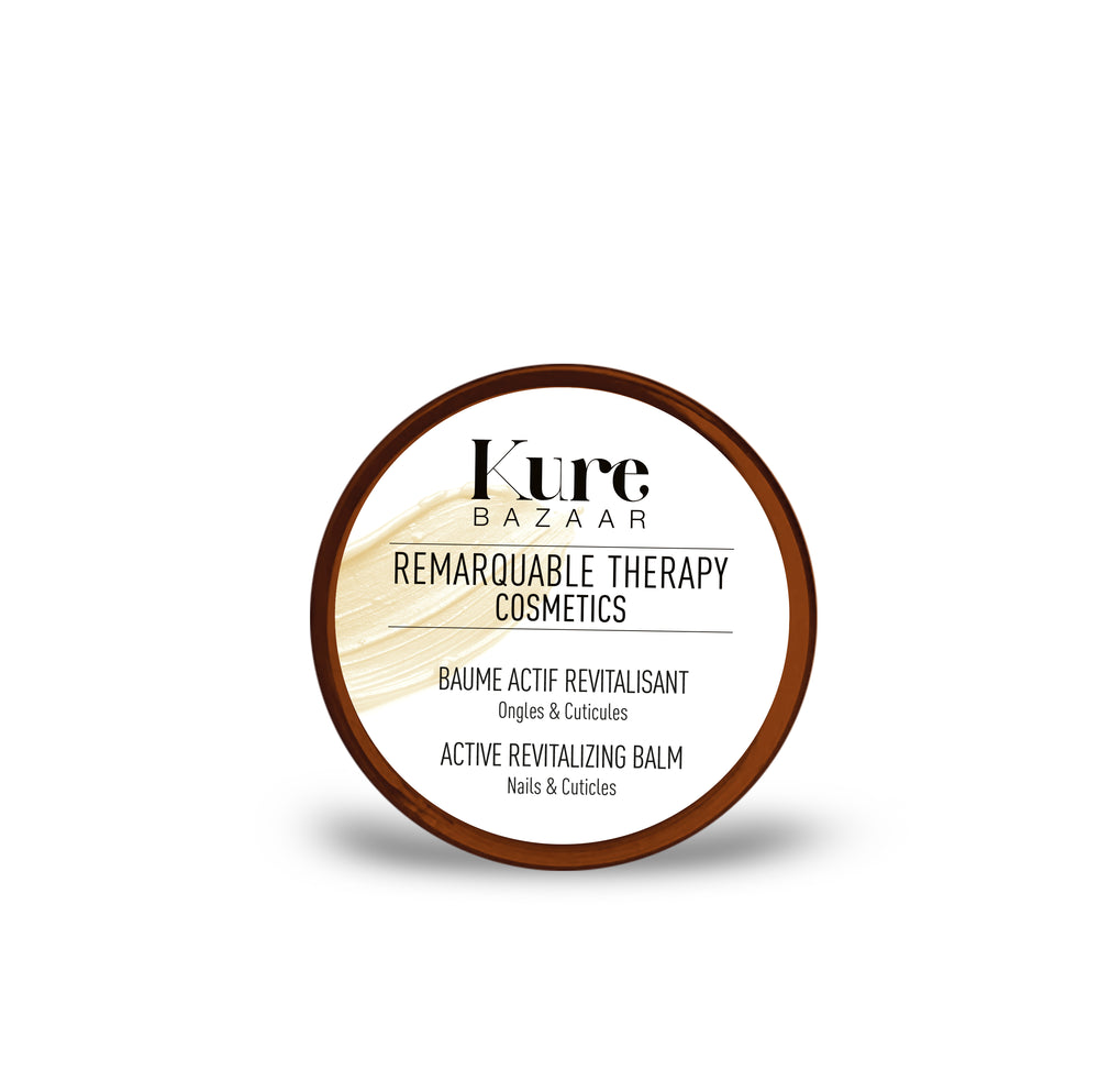 Kure Bazaar Active Revitalizing Balm – nourishing nail and cuticle balm with shea butter, cocoa butter, and marine algae extract.